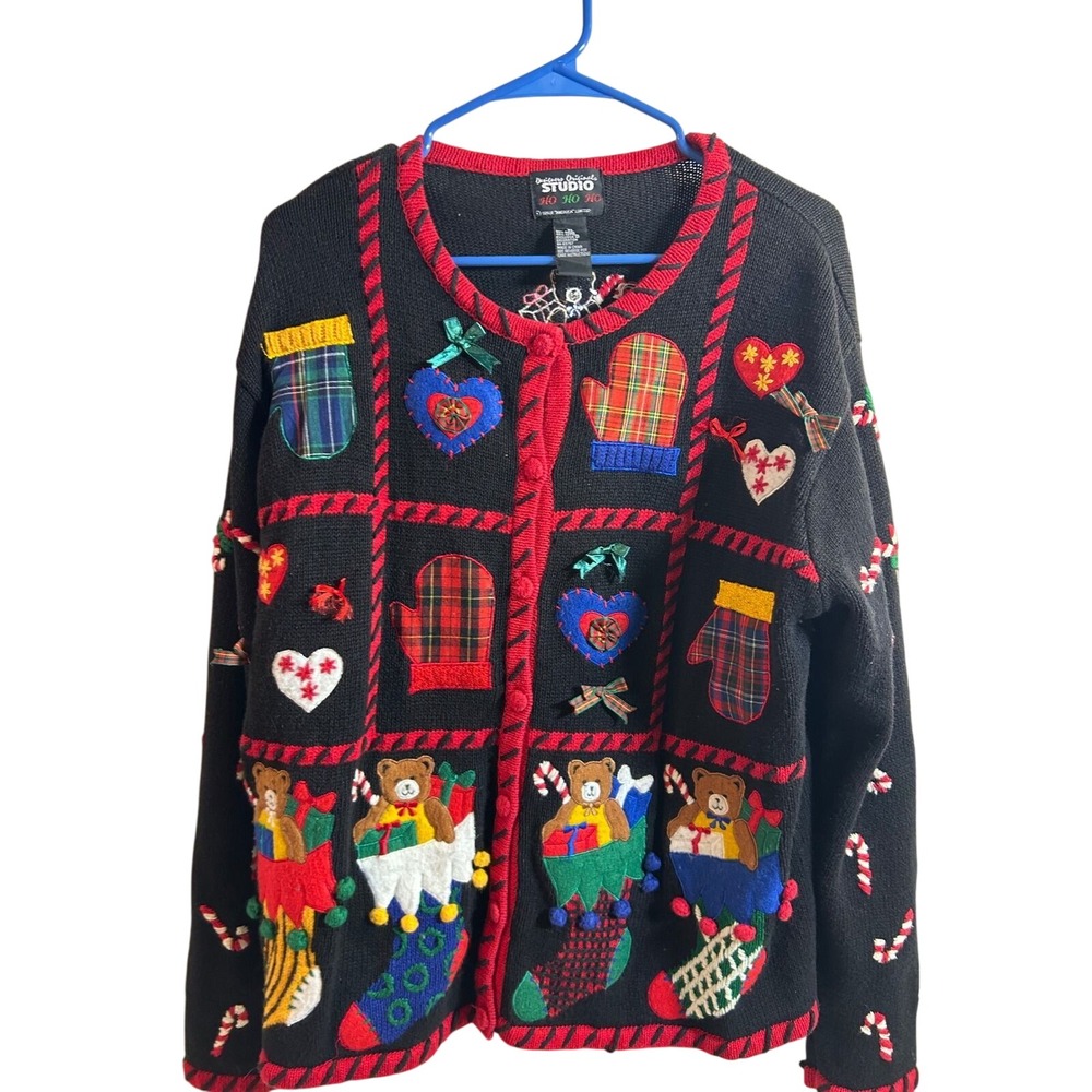 Designers Originals Studio Cardigan XL Black Ugly Christmas Sweater Women